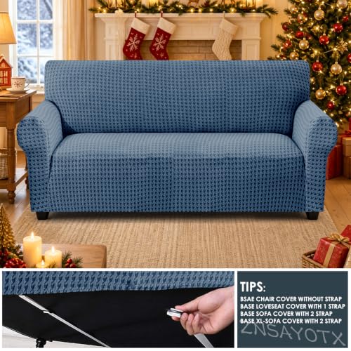 Large Dark Grey Houndstooth Sofa Cover 72-90 Inch Couch Protector with Elastic