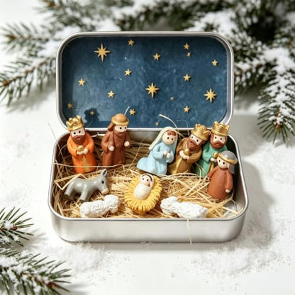 Pocket Size Nativity Scene Set in a Box Christmas Decor 7x3x11.5cm