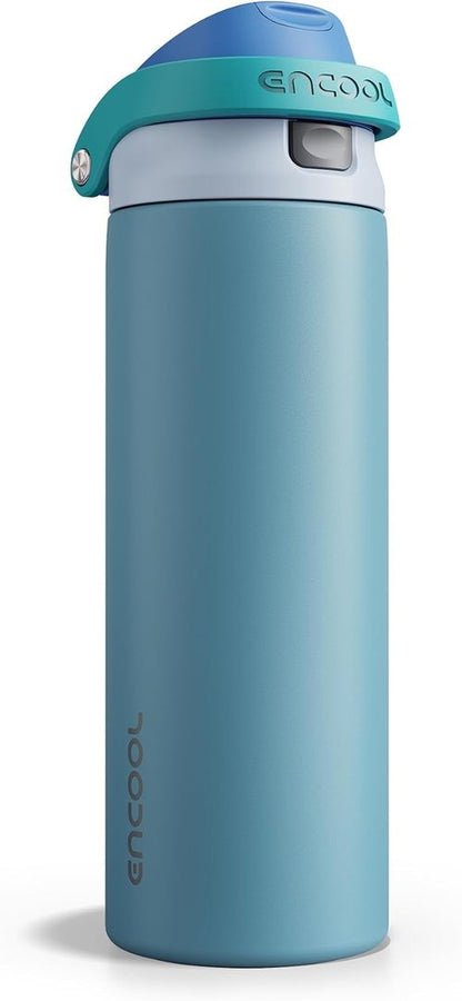 ENCOOL Insulated Water Bottle - Leakproof Dual-Sip Design for Work & Gym | Keeps Drinks Cold, 24 oz, Teal Blue