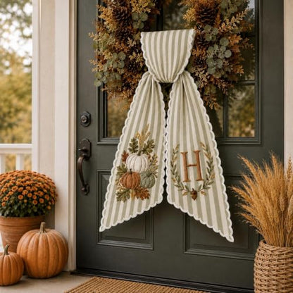 Nazenti Personalized Pumpkin Wreath Sash S1 - Monogram Fall Bow for Front Door Decor