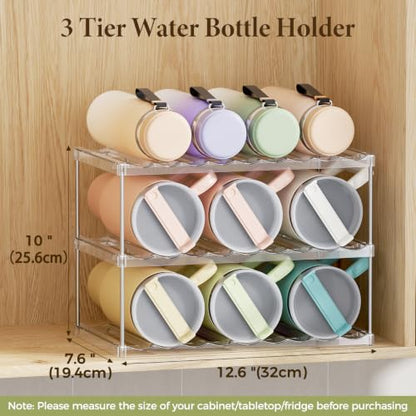 Clear 3-Tier Stackable Water Bottle Organizer Holder for Cabinets