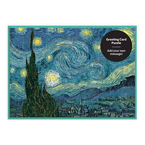 Galison MoMA Starry Night Greeting Card Puzzle from 60 Piece Puzzle, A Greeting Card and Jigsaw Puzzle Combined, Includes Color-Coordinated Envelope and Sticker Seal, Unique Gift Idea
