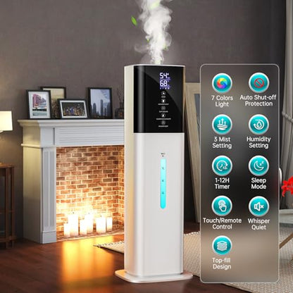 White Large Room Humidifier 8L with Night Light & Timer - Quiet Cool Mist