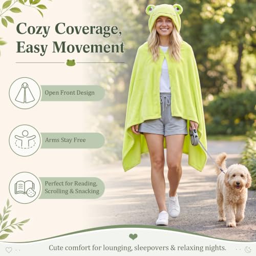 Frog Hooded Blanket Set with Headband and Sleep Mask - Cozy Green Loungewear