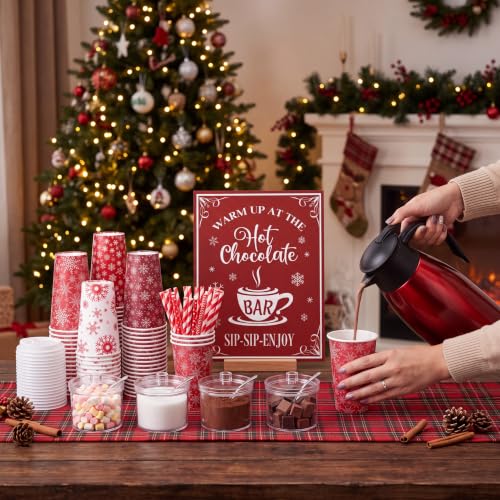Christmas Hot Chocolate Set with Snowflake Dispenser - Stainless Steel & Paper Cups