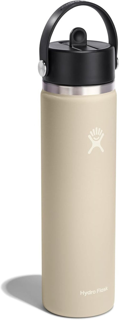 Hydro Flask Water Bottle - Insulated Stainless Steel - Leakproof Wide Straw Lid, 24 Oz Oat Tan