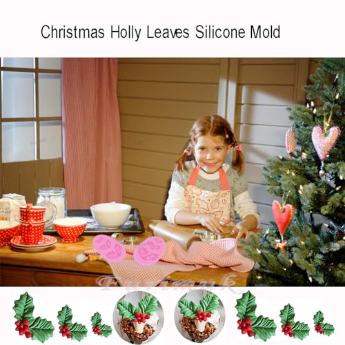Christmas Holly Leaf Silicone Mold for Fondant Chocolate and Cake Decorations