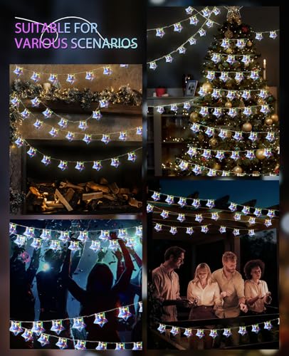50 LED Iridescent Star String Lights - USB & Battery Operated Indoor Outdoor Decor - White-Star-50