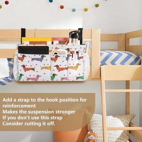 Dog Print Bedside Caddy Organizer for Dorm & Bunk Beds with Hooks