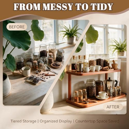 Walnut Brown 2-Tier Coffee Station Organizer & Mug Holder for Countertop