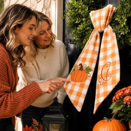 Personalized Pumpkin Wreath Sash - Style 03 Embroidered Monogram Bow for Fall Decor