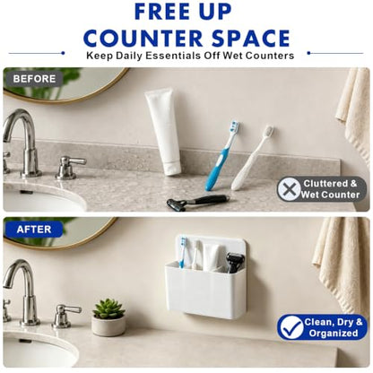 AgePlace White Magnetic Toothbrush Holder for Cruise Bathrooms - Wall Mount with Dividers