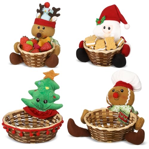Christmas Candy Baskets Set of 4 Santa Reindeer Tree Cookie Decorative Storage Baskets