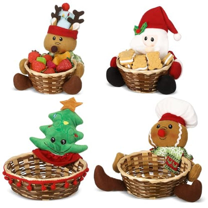 Christmas Candy Baskets Set of 4 Santa Reindeer Tree Cookie Decorative Storage Baskets