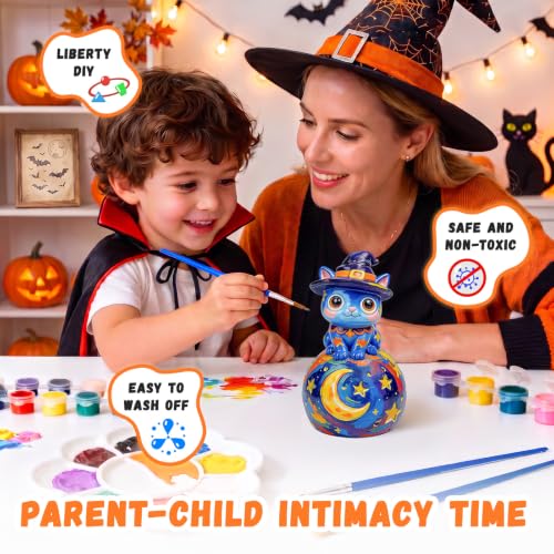 Wizard Cat Night Light Kit - Halloween Craft for Kids, Paint Your Own Witch Black Cat