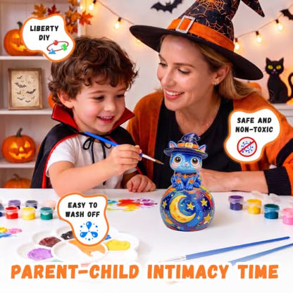 Wizard Cat Night Light Kit - Halloween Craft for Kids, Paint Your Own Witch Black Cat