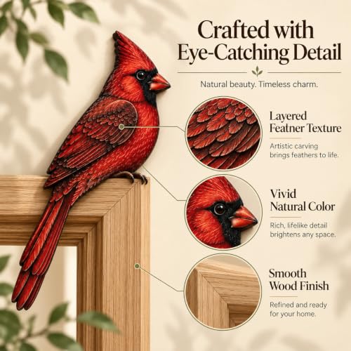 Wooden Bird Door Topper - Cardinal Bird Shape Corner Decor