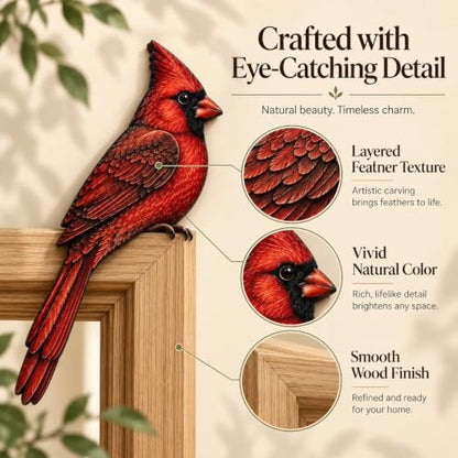 Wooden Bird Door Topper - Cardinal Bird Shape Corner Decor