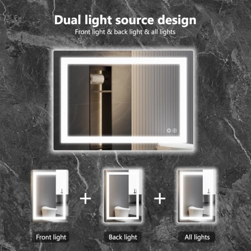 White LED Bathroom Vanity Mirror 20x28 Anti-Fog with Lights - NEWBULIG