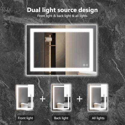 White LED Bathroom Vanity Mirror 20x28 Anti-Fog with Lights - NEWBULIG