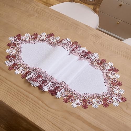 Dark Red Floral Lace Table Runner 16 x 108 Inches for Home Decor - Variation of THIS listing