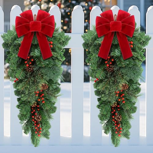 Classic 36-Inch Artificial Pine Christmas Teardrop Swag Set, 2 Pack