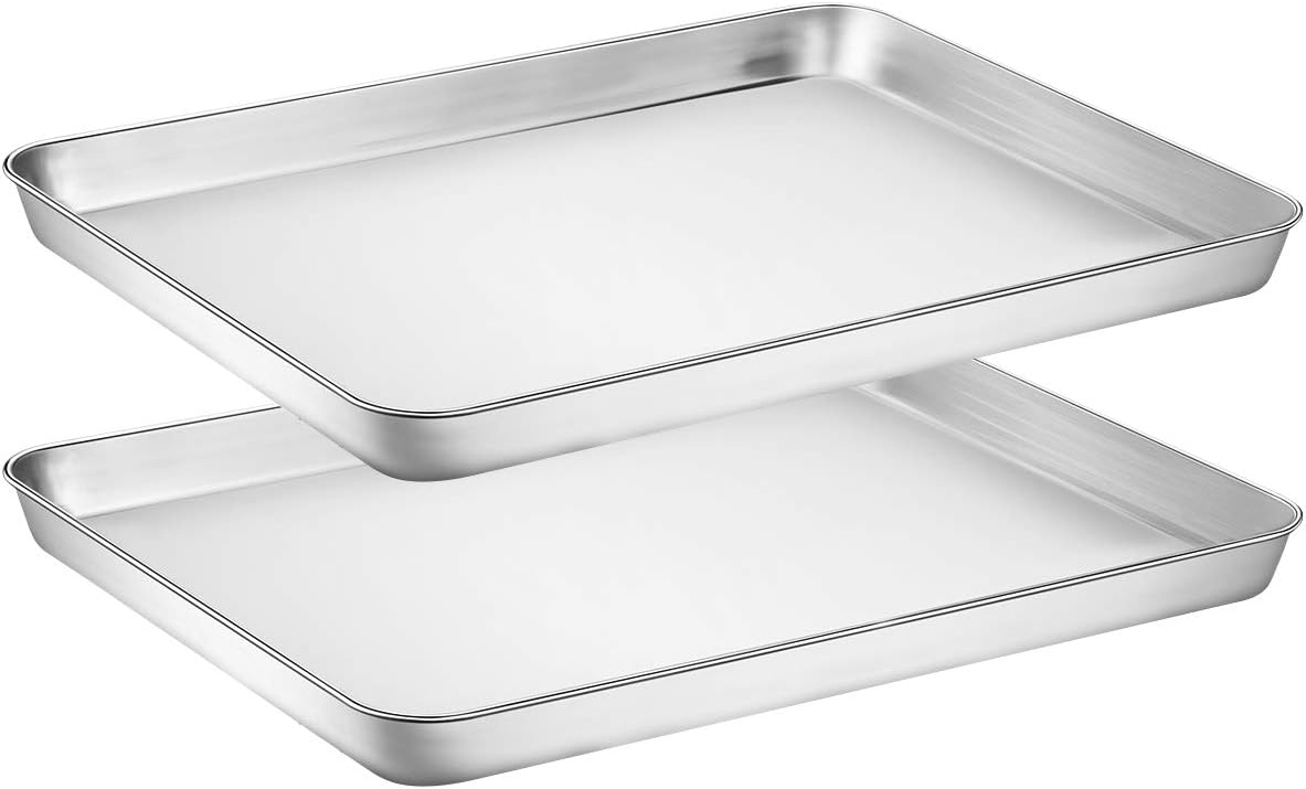 Wildone Baking Sheet Set - 4-Piece Stainless Steel Cookie Sheet with Silicone Mats | 18 x 13 Inch, Non-Toxic & Easy Clean