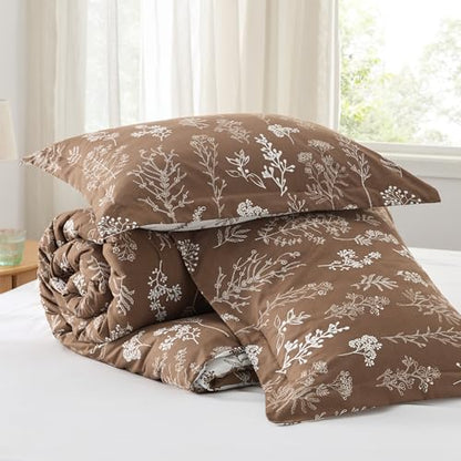 Bedsure Full Comforter Set - Bright White Bed Set, 3 Pieces Cute Floral Bedding, 1 Soft Reversible Botanical Flowers Comforter and 2 Pillow Shams