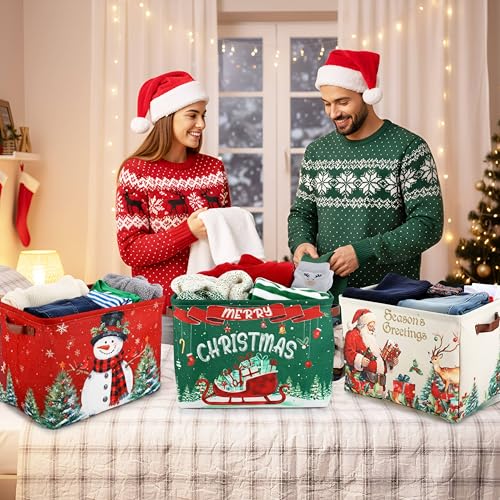 6 Pack Christmas Storage Bins with Retro Canvas Design - Large Collapsible Organizer