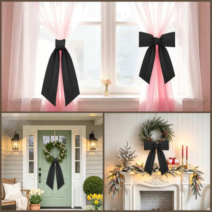 Black Wreath Sash for Front Door - 2 Pcs Embroidery Blank Polyester Twill