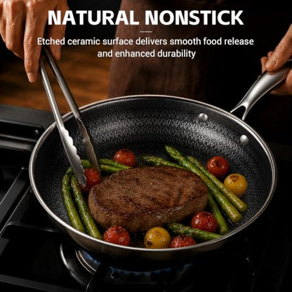 Non Stick Frying Pan Set with Lids - 8, 10, 12 Inch Skillets, Ceramic Hybrid Interior