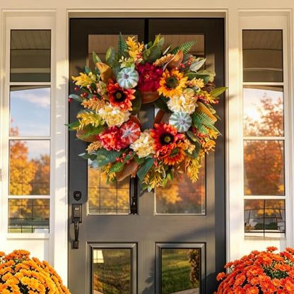 Harvest Fall Wreath for Front Door 24 Inch Autumn Magnolia Decor