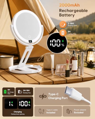 Symirify 20X Travel Makeup Mirror with Lights - White, Double-Sided