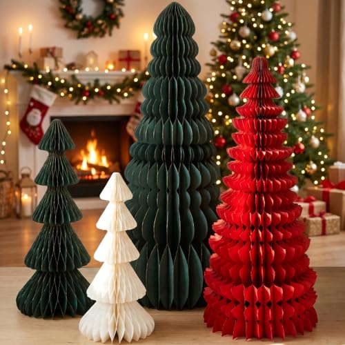 Christmas Tree Honeycomb Set with 3 Styles - Green Red White, Style A