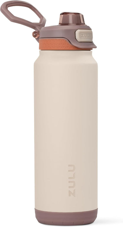 ZULU Powerfill Pro 32oz Stainless Steel Water Bottle - Quick Fill Lid, Triple Walled Insulation, Driftwood