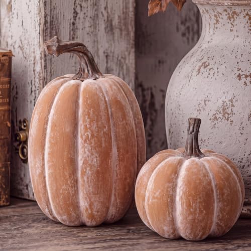 Artificial Resin Fall Pumpkin Decor Set - Terracotta Finish, 2 Pieces