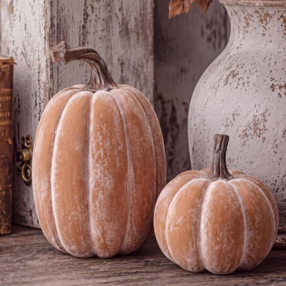 Artificial Resin Fall Pumpkin Decor Set - Terracotta Finish, 2 Pieces