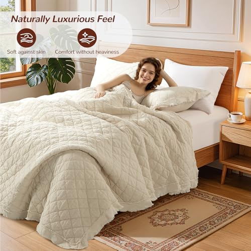 King Size Linen Quilt Set with Cotton Back & Diamond Stitch - Flax & Cotton Bedding