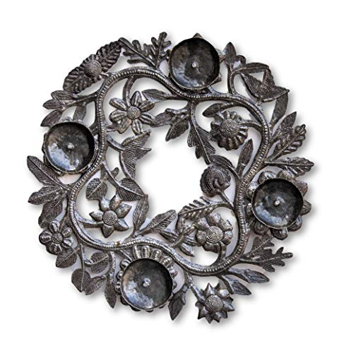 Holiday Advent Wreath Metal Art Centerpiece - Handmade Holiday Decor 15x15 Inches