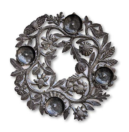 Holiday Advent Wreath Metal Art Centerpiece - Handmade Holiday Decor 15x15 Inches