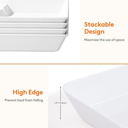 Lifewit Serving Tray Set - 4 Divided Plastic Platters for Food | 15" x 10" White Reusable Trays for Snacks & Desserts