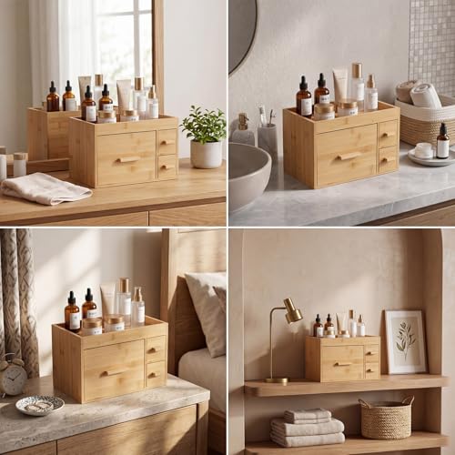 Disposable Face Towel Holder with 3 Drawers - Natural Bamboo Storage Organizer