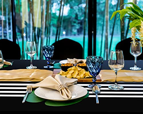 6 Pieces 86x54 Inch Black and White Striped Plastic Table Runners - Set of 6