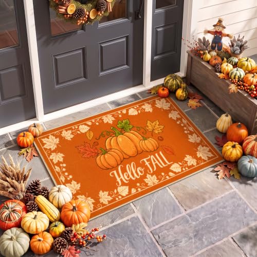 Hello Pumpkin Fall Door Mat 17x29 Inches Welcome Rug for Porch & Entryway - Variations Available