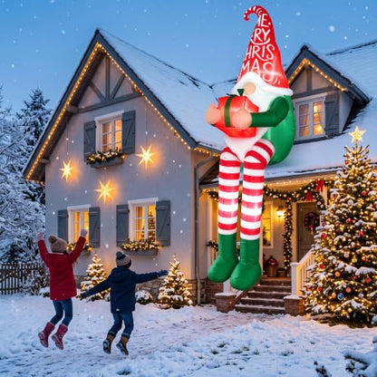 8FT Christmas Inflatable Sitting Gnome Outdoor Decor with LED Lights - Holiday Yard Decoration