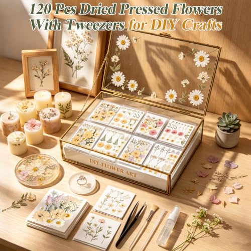 Boho Pressed Flowers Dried Florals for Scrapbooking Crafts & Home Décor - 120 PCS