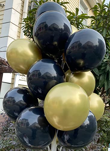Black and Gold Latex Balloons Set - 12-Inch for Weddings, Birthdays & Celebrations