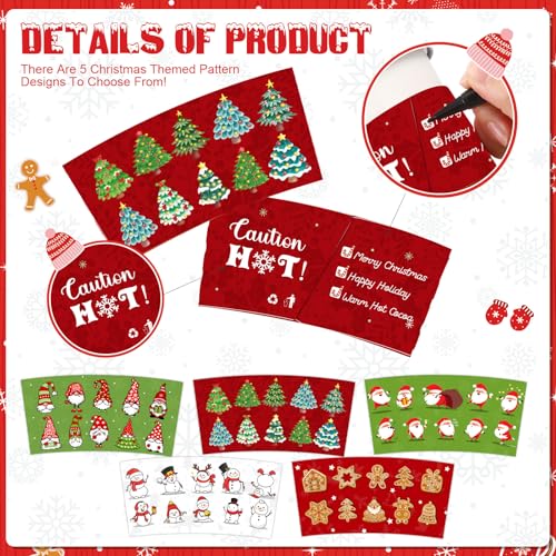 Christmas Paper Cups with Lids & Sleeves 16 oz - Red & Green Stripe, 100 Sets