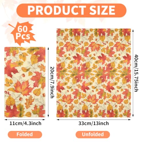 Fall Thanksgiving Maple Leaves Napkins - 60 Pack Autumn Decor Disposable Hand Towels
