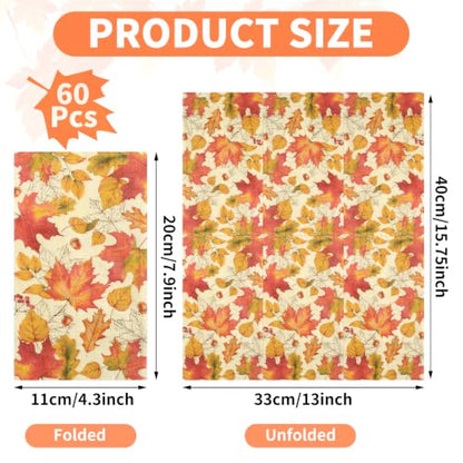 Fall Thanksgiving Maple Leaves Napkins - 60 Pack Autumn Decor Disposable Hand Towels